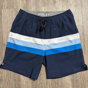 Hurley Men’s Navy Blue Stripe Swim Trunks Size M